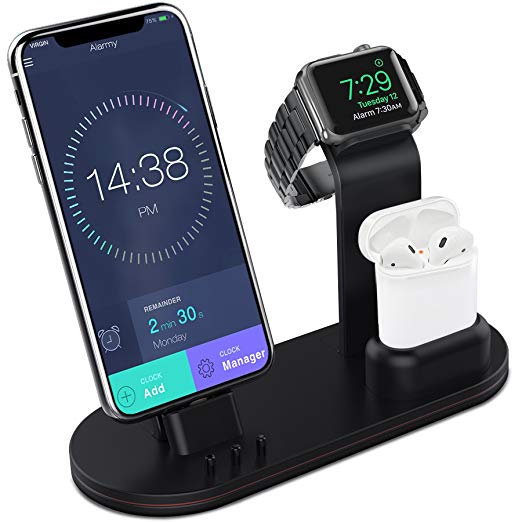 Apple Watch Stand Aluminum Apple Watch Charging Stand AirPods Stand Charging Docks Holder Apple Watch Series 4/3/2/1/ AirPods/iPhone Xs/X Max/XR/iPhone X/8/8Plus/7/7Plus/6S/6S Plus/iPad 7.9