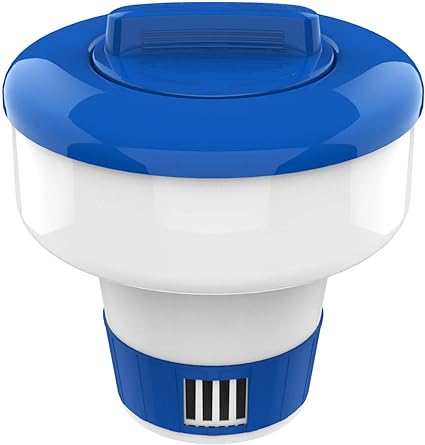 Housolution Floating Chlorine Dispenser, 7-inch Floater Fits 3 inch Chlorine Tablets, Adjustable Release Flow Tablets Floater for Indoor & Outdoor Swimming Pool SPA Hot Tub - Blue & White