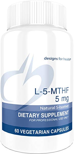 Designs for Health - L-5-MTHF - 5mg, Quatrefolic, Active B9 Methylfolate, 60 Capsules