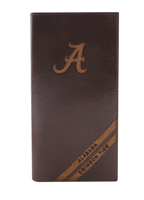 NCAA Alabama Crimson Tide Zep-Pro Pull-Up Leather Long Secretary Embossed Wallet, Brown