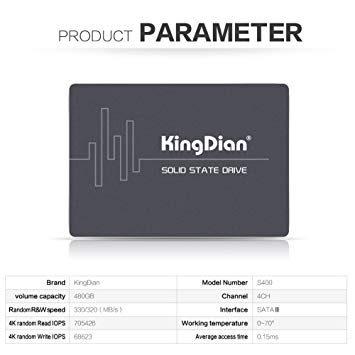 KingDian New 2.5 inch 480GB SSD 512M Cache Solid State Drive for Desktop PCs and MacPro(S400 480GB)