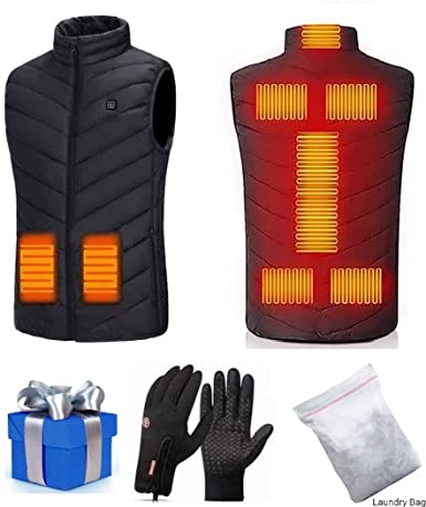Electric Heated Vest USB Lightweight Size Right 8 Heating Zones Water Wind Resistant with Touchscreen Glove