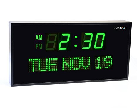 Ivation JID0212GRN Big Oversized Digital LED Calendar Clock with Day and Date (Green)