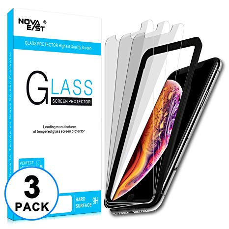 Novaeast iPhone Xs Max Screen Protector, Tempered Glass for iPhone Xs Max (6.5 inch)(3 Pack) with Easy Installation, Anti-Scratch, Lifetime Replacement