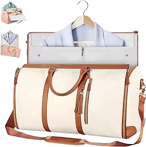 Lucshy Travel Bag,Travelher Foldable Clothing Bag,2 in 1 Large Capacity Garment BagGym Duffle Bag for Men Women,Foldable Clothing Bag (Beige)