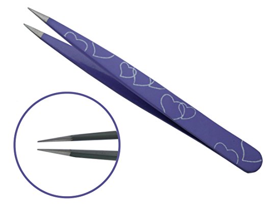 Professional Eyebrow Tweezers, Pointed Tip, Purple Hearts