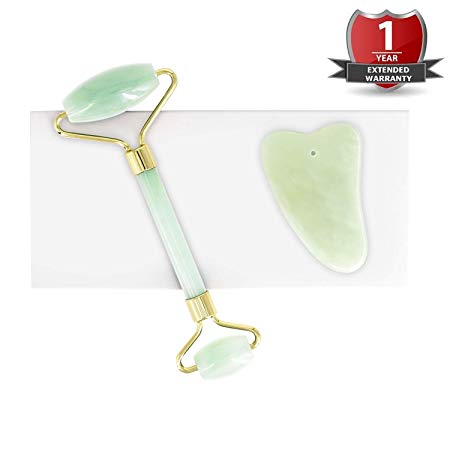 Jade Roller for Face|Gua Sha Scraping Massager Tool|Anti Aging Puffiness Facial Skin Massager Treatment Therapy