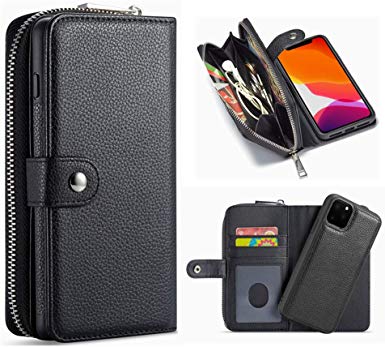 Galaxy S10 Plus Detachable Wallet Case,Hynice Leather Zipper Purse for Women Magnetic Removable Silm Cover with Strap Credit Holder Cash Pocket for Samsung Galaxy S10 Plus 6.4(Lichi-Black, S10 Plus)