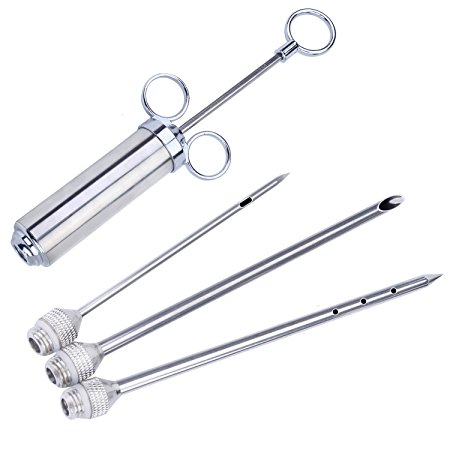 Meat Injector, Flycool Stainless Steel Marinade Injector Kit with 2-oz Large Capacity Barrel and 3 Professional Marinade Needles