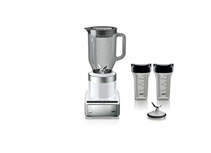 Braun JB7352 WHS PureMix Power Countertop Blender with Glass Jug & Smoothie2Go Cups, 56 fl. oz, White