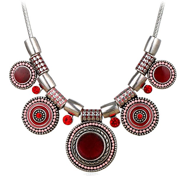 Bohemian Enamel Multicolor Round Pendants Vintage Rhinestone Ethnic Necklace For Women