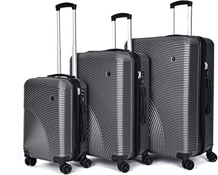 Ornate 3 Piece Luggage Set with Spinner Wheels - Hardside Expandable Suitcases for Travel (Charcoal Sets, Sizes 20, 26 and 30 Inch)
