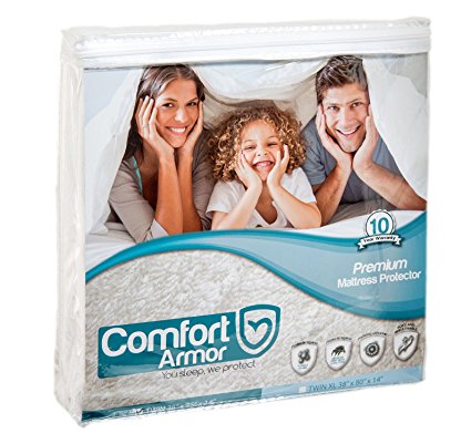 COMFORT ARMOR Mattress Protector – Twin Size Waterproof & Hypoallergenic Mattress Protector – Protects from Spills, Bodily Fluids, Dust Mites – Vinyl Free Breathable Surface Mattress Cover