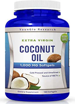 Coconut Oil Capsules - 180 Extra Virgin Softgels 1000 mg - Great Pills for Hair, Skin, Energy and Weight Management (1 Pack)