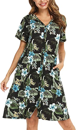 Bloggerlove Womens Night Shirt for Sleepwear Button Down Nightgowns Short Sleeve Sleep Dress Print Mumu House Dress