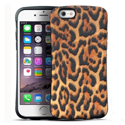 iPhone 6 Plus Case Anuck Ergonomic Shape Dual Layer Hybrid PC and TPU Hard Rubber Bumper Case Front Screen ProtectionSides Grip Texture for iPhone 6 Plus 55 inch - Leopard Print Design