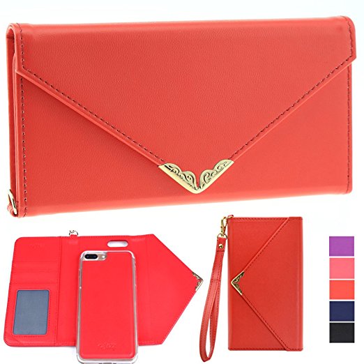 IPhone 7 Plus Wallet Case, Rejazz [Red] Envelope Flip Handbag Shell Women Wallet PU Leather Magnetic Folio Detachable Cover Cases with Credit Card ID Holders Wrist Strap for Apple Iphone 7 Plus 5.5"