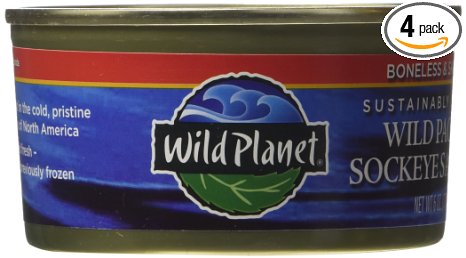Wild Planet Wild Pacific Sockeye Salmon Skinless and Boneless 6 Ounce Can Pack of 4