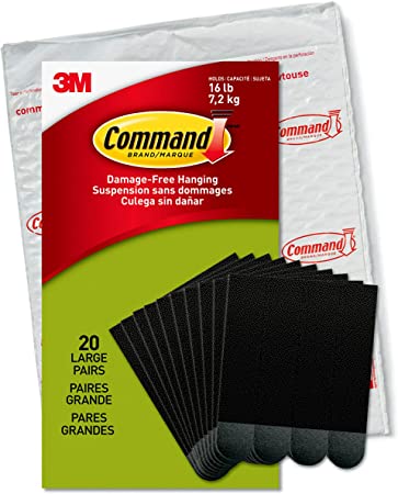 Command Large Picture Hanging Strips, Damage Free Hanging Picture Hangers, No Tools Wall Hanging Strips for Christmas Decorations, 20 Black Adhesive Strip Pairs (40 Command Strips)