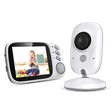Video Baby Monitor with Camera and Audio, Two-Way Communication, Auto Infrared Night Vision 3.2” LCD 2.4Ghz Wireless Transmission Temperature Sensor VOX Mode Lullabies and High Capacity Battery