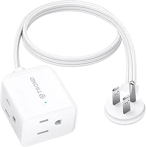 TROND 1.5ft Short Flat Extension Cord Indoor, Left Angle Ultra-Thin Flat Plug, 3 Way Multiple Outlets, 13 Amps, 1625W, Small Flexible SPT 16/3 Power Cable Splitter for Home Office Travel Essentials