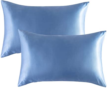 Bedsure Satin Pillowcase for Hair and Skin, 2-Pack - Queen Size (20x30 inches) Pillow Cases - Satin Pillow Covers with Envelope Closure, Airy Blue