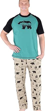 Lazy One Pajama Sets For Men, Short Sleeve Cotton Pajama Shirt and Pants with Funny Animal Prints, Comfy Pajamas For Men