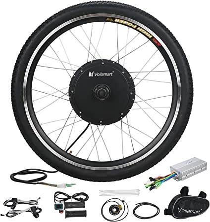 Voilamart Electric Bicycle Wheel Kit 26" Front Wheel 48V 1000W E-Bike Conversion Kit, Cycling Hub Motor with Intelligent Controller and PAS System for Road Bike