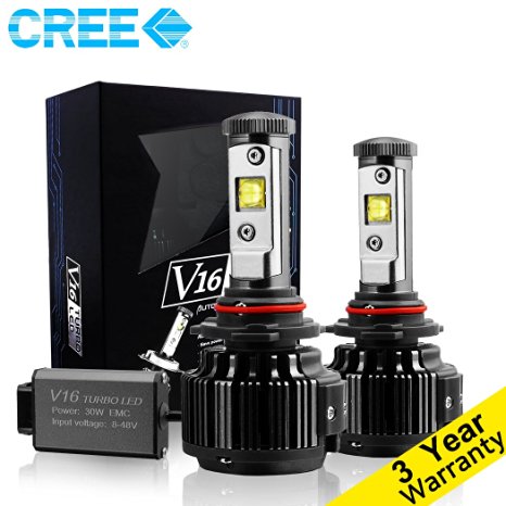 CougarMotor LED Headlight Bulbs All-in-One Conversion Kit - 9005 -7,200Lm 60W 6000K Cool White CREE - 3 Year Warranty