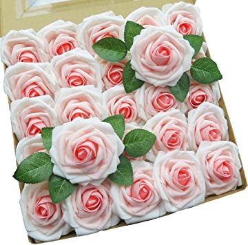 Artificial Rose Flowers 25pcs Pink Heart Rose Foam Roses w/Stem for DIY Wedding Bouquets Centerpieces Bridal Shower Party Home Decorations (25 PCS, Pink Heart)