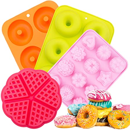 Silicone Donut Baking Pan,SPLAKS 4pcs Non-Stick Silicone BPA Free Molds Food-Safe Silicone Baking Tray Maker Pan Heat Resistance for Cake Biscuit Bagels