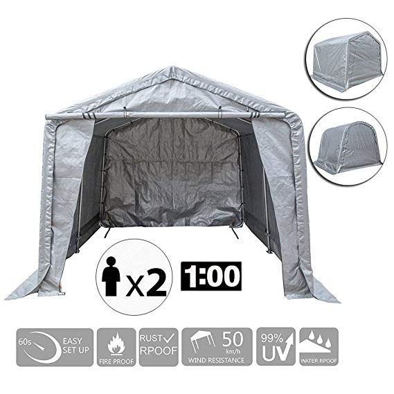 kdgarden 10x10x8 Feet Portable Shelter Heavy Duty Canopy Storage Tent with 6 Steel Legs, Peak Top Style, Grey