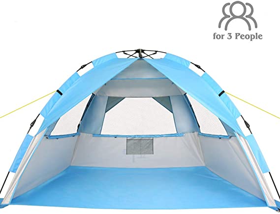 ZOMAKE Instant Beach Tent 3-4 Person, Pop Up Sun Shelter Easy Setup Portable Sun Shade Tent with SPF 50  UV Protection for Kids Family