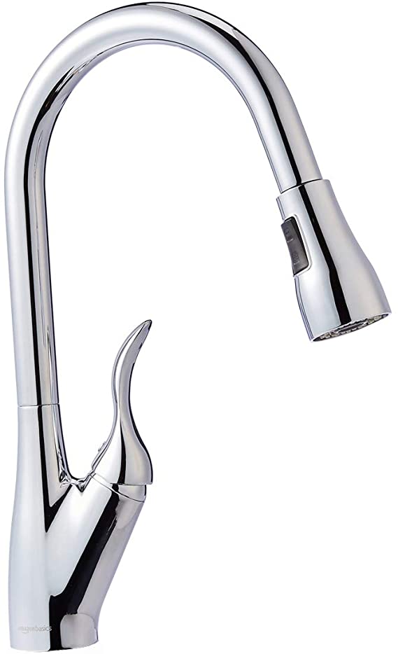 AmazonBasics Single-Handled Kitchen Pull-Down Sprayer Faucet, Polished Chrome