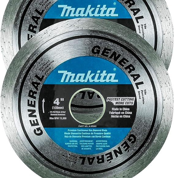 Makita 2 Pack - 4” Continuous Diamond Blades For 4”  Grinders & Circular Saws - Precise Cutting For Tile, Porcelain & Stone - 5/8”, 20mm & 7/8” Arbors