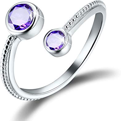 Esberry ✦Gifts for Christmas 18K Gold Plated 925 Sterling Silver Birthstone Adjustable Rings Birth Month Open Rings for Women and Girls