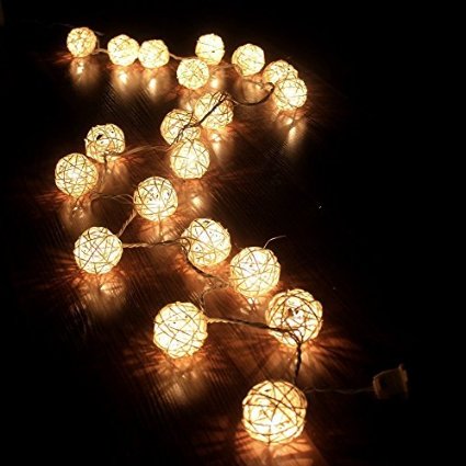 FEIFEIER Christmas String Lights Fairy Lights Storm Cream White Rattan Ball For Wedding Party Holiday Home Bedroom String Lights Use With Battery Box 20 Rattan Balls 2M