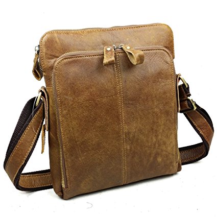 Men's Cowihde Leather Shoulder Bag Casual Crossbody Everyday Messenger Bag Retro Satchel Bag Handbag(Brown)