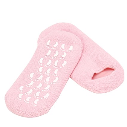 Queentools Moisturizing Gel Socks, Moisturizing Vitamin E and Oil Infused, Against Dry Hard Cracked and Rough Feet, Color Pink, One Size