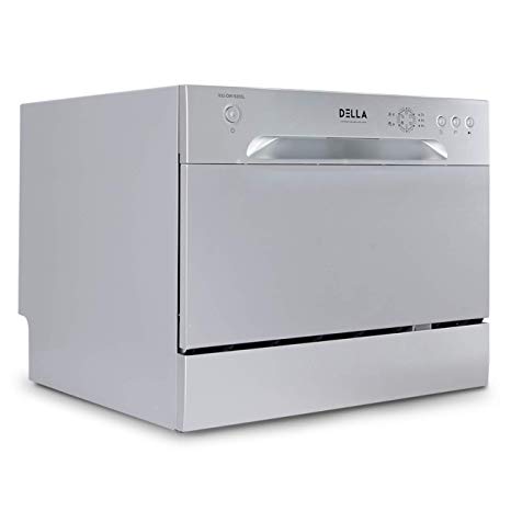 DELLA Compact Dishwasher Countertop Small Kitchen Portable Dishwashers w/ 6 Washer Cycles Setting, Silver