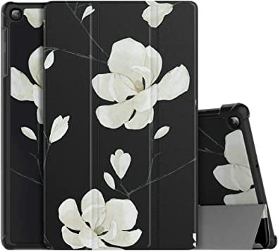 MoKo Case Fit Samsung Galaxy Tab A 10.1 2019 T510 T515 T517,Ultra Lightweight Slim Smart Hard Shell Stand Cover Folio Case for Galaxy Tab A 10.1 inch SM-T510/SM-T515 2019 Tablet - Black&White Magnolia