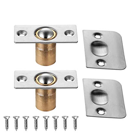 JQK Closet Ball Catch Door Hardware, Stainless Steel Catch Adjustable with Strike Plate, Brushed Satin Finish 2 Pack, HBC100-P2