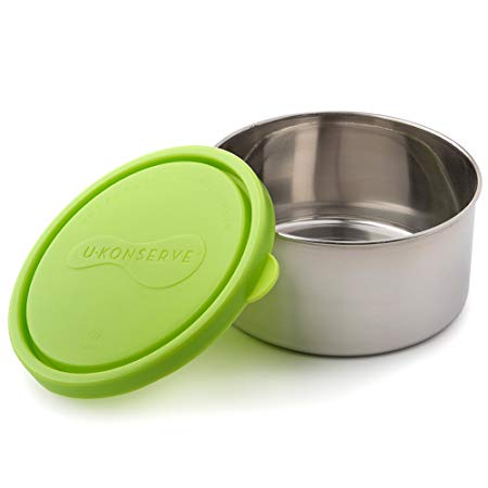 U-Konserve - Round Container, Stainless Steel, Pack in Lunches, Picnics and Travel, Perfect for Fruit Salad, Cut Veggies, Pasta Salad and More, Dishwasher Safe (Large, Lime)