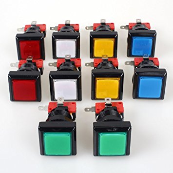 EG Starts 10x Arcade Square Shape LED Illuminated Push Button With Micro Switch For Arcade Machine Gaming Video Game Consoles Jamma Kit Parts 12V Lamp 33mm Buttons ( Each Color of 2 Piece )