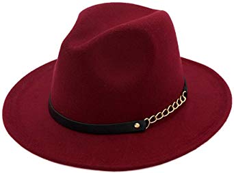HUDANHUWEI Women's Wide Brim Fedora Panama Hat with Metal Belt Buckle
