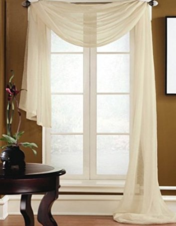 Gorgeous Home 1 PC SOLID BEIGE SCARF VALANCE SOFT SHEER VOILE WINDOW PANEL CURTAIN 216" LONG TOPPER SWAG