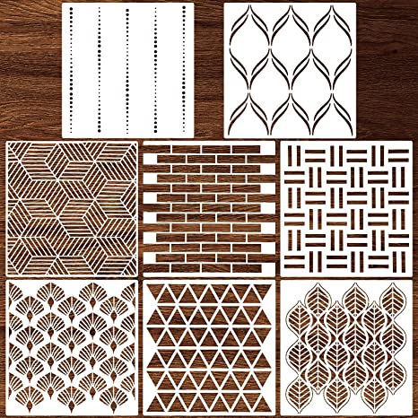 8 Pieces 12 x 12 Inch Herringbone Geometric Wall Stencil Modern Wall Stencils Wall Decor Reusable Film Decorative for Painting, Stencils for Walls, Wall Stencil Pattern (Delicate Style)