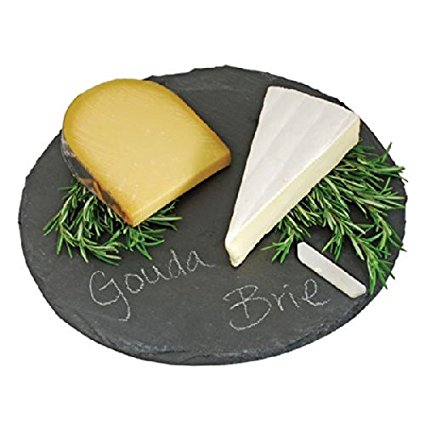 Round Slate Cheese Board By EMEMO® – 12 Inch Cheese Tray & Serving Plate For Smoked Meats
