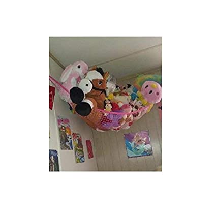 Toy Hammock, Huijukon Jumbo Toy Hammock Corner Toy Hammock Cuddly Toy Storage Hammock Net Organizer for Cuddly Toys, Stuffed Animals, Teddies, Soft Toys | Size: 72" x 48" x 48" (Pink)