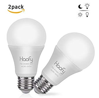 Dusk to Dawn Light Bulbs, Haofy Smart Sensor LED Bulb E27 Built-in Photosensor Detection with Auto Switch Outdoor LED Night Lighting Lamp from Dusk till Dawn(Cold White) [Energy Class A ] (2 Pack)